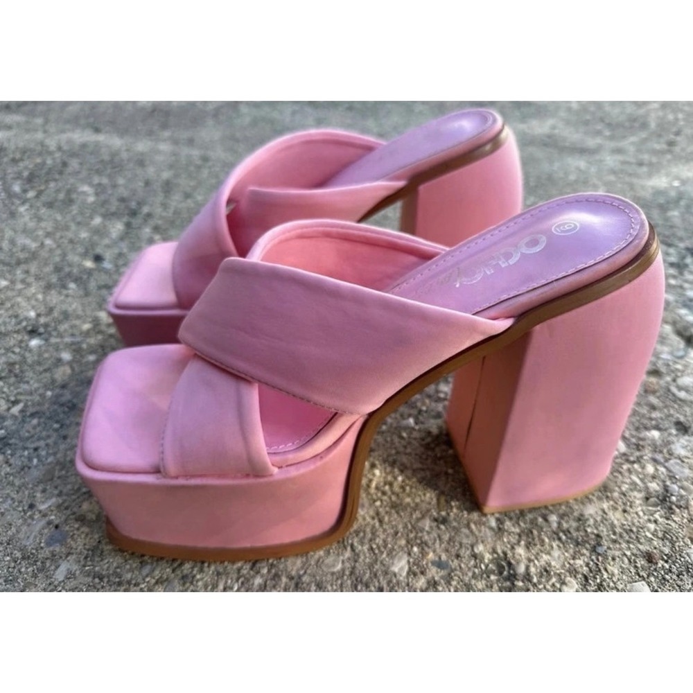 Ocho Candy Pink Platform Slide Sandals Chunky Block Heel Square Toe Size 9
